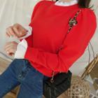 Frilled-detail Cotton Pullover Red - One Size