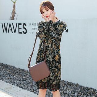 Lace Hem Floral Print Chiffon Dress