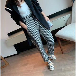 Gingham Straight Leg Knit Pants