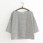 Embroidered 3/4-sleeve Stripe Top