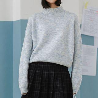 Melange Mock Neck Sweater As Shown In Figure - One Size