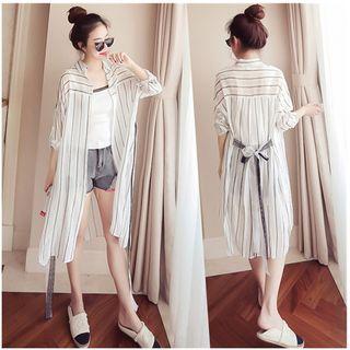 Striped Long Shirt With Sash