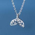 925 Sterling Silver Rhinestone Whale Tail Pendant Necklace Silver - One Size
