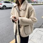 Contrast Trim Shearling Coat As Shown In Figure - One Size