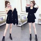 Buttoned Strapless Playsuit / Double-breasted Blazer