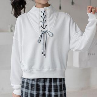 Mock-neck Lace-up Sweatshirt