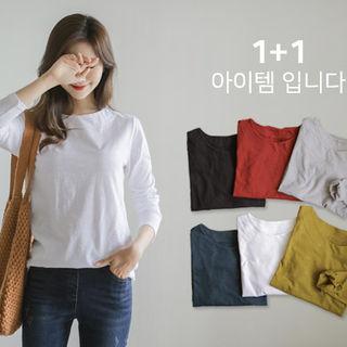 Set Of 2: Round-neck Cotton T-shirt