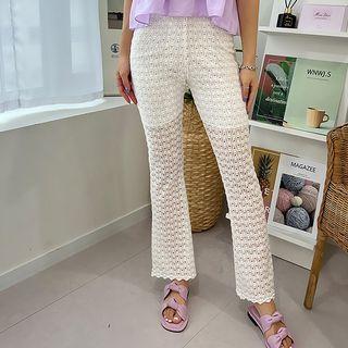 Scallop-hem Lace Boot-cut Pants