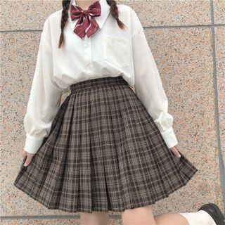 Set: Plain Shirt + Bow Tie Set - White & Red - One Size