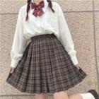 Set: Plain Shirt + Bow Tie Set - White & Red - One Size