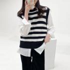 Striped Sweater Vest Stripes - Black & White - One Size