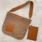 Set: Woven Shoulder Bag + Zip Pouch Brown - One Size