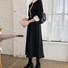 Elbow-sleeve A-line Midi Dress Black - One Size