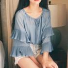 Ruffle 3/4-sleeve Chiffon Blouse