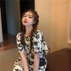 Floral Short-sleeve Tie-waist Midi A-line Dress Floral - One Size
