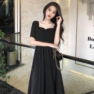 Square Neckline Short-sleeve Dress
