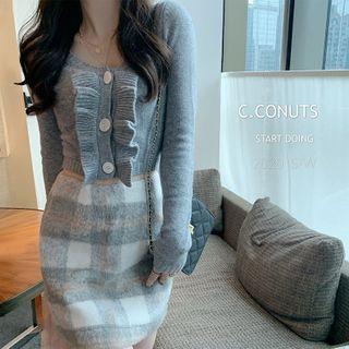 Ruffled Cropped Sweater Gray - One Size