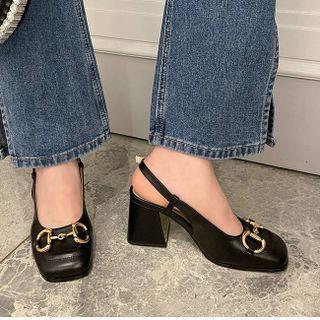 Chunky Heel Snaffle Slingback Sandals