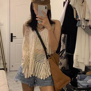 Plain Cropped Tank Top / Plain Knit Oversize Tank Top