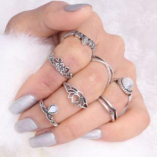 Set Of 7: Retro Alloy Ring (assorted Designs)