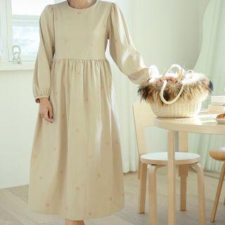 Flower Embroidery Long Empire Dress