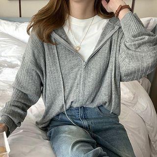 Long-sleeve Plain Pinstripe Ziphooded Jacket