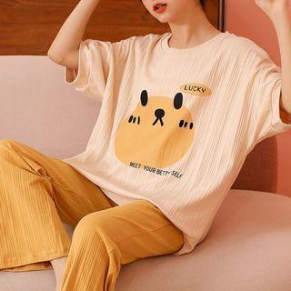 Loungewear Set : Short-sleeve Print Top + Pants