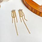 Rhinestone Layered Chain Drop Earring Ear Stud - 1 Pair - S925 Silver Stud - Gold - One Size