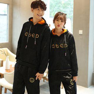 Couple Matching Set: Letter Long-sleeve Velvet Hoodie + Sweatpants