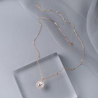 Cat Eye Stone Rhinestone Pendant Necklace Gold Trim - Silver - One Size