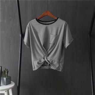 Short-sleeve Striped Cropped T-shirt Black - One Size