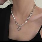 Heart Pendant Freshwater Pearl Necklace Freshwater Pearl - Silver - One Size