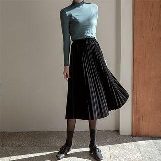 Velvet Midi Pleated Skirt Black - One Size