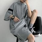 Color Trim Lapel Jacket/ Plain Sweatshorts