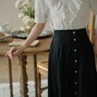 Flower Button Midi A-line Skirt