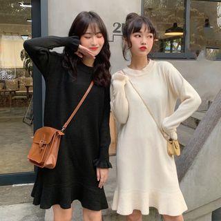 Ruffle Trim Long-sleeve Sweater Dress