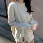 Slit-side Cable-knit Boxy Sweater