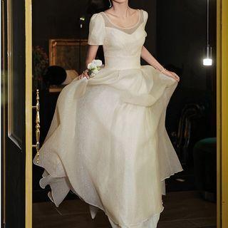 Short-sleeve Lace Up A-line Evening Gown