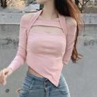 Off-shoulder Halter Knit Top Pink - One Size