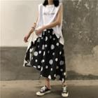 Lettering Sleeveless T-shirt / Polka Dot Asymmetrical A-line Skirt