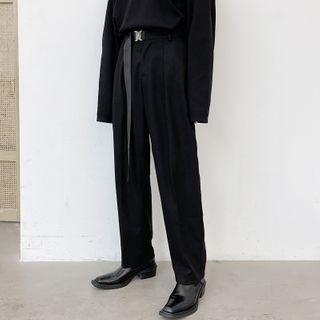Buckle Belt Straight-cut Pants