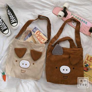 Pig Embroidered Corduroy Tote Bag