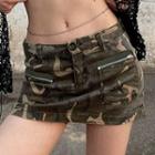Low Waist Camouflage Mini Cargo Skirt