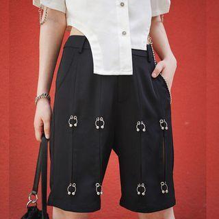 Plain Cutout Wide-leg Shorts