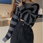 Striped Cropped Sweater Gray - One Size