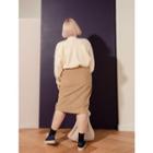 Plus Size Slit-front Corduroy Midi Skirt