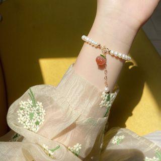 Peach Pendant Freshwater Pearl Bracelet White - One Size