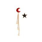 Fashion Simple Plated Gold Enamel Star Moon Tassel Asymmetric Earrings Golden - One Size