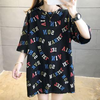 3/4-sleeve All Over Letter T-shirt