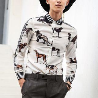 Animal Printed Slim-fit Long-sleeve Shirt